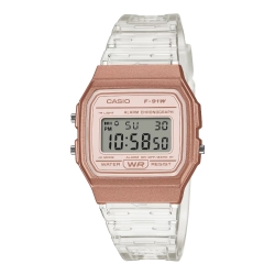 CASIO Vintage Clear and Rose Gold Digital Watch F-91WS-7A2DF